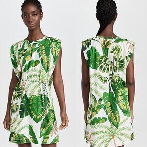 NWT Farm Rio Tropical Forest Padded Shoulder Crew-Neck Mini Dress Green Size: M